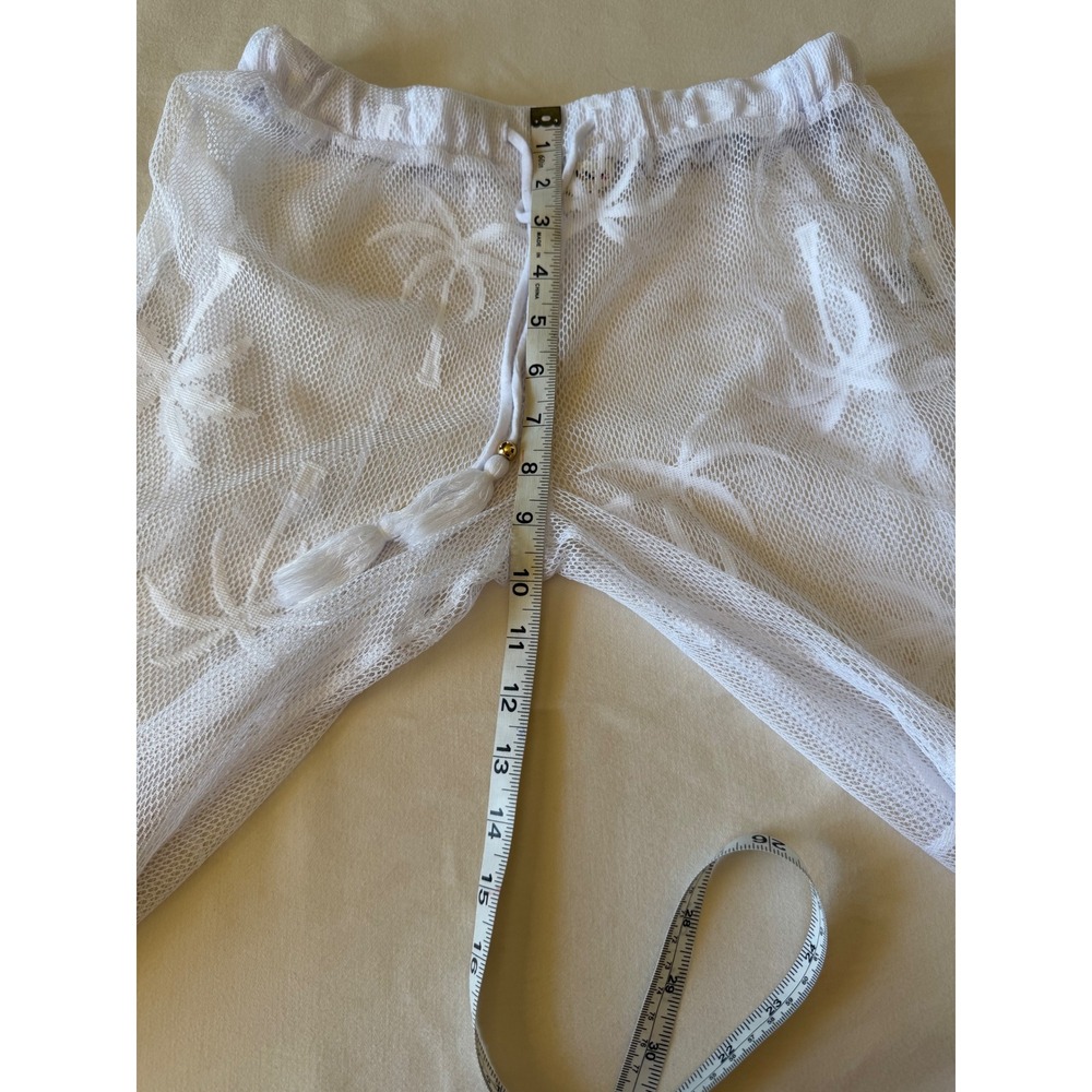 Miken Swim White‎ Mesh Palm Tree Flare Beach Cover Up Pants Small I6068K073R4 - Picture 8 of 9